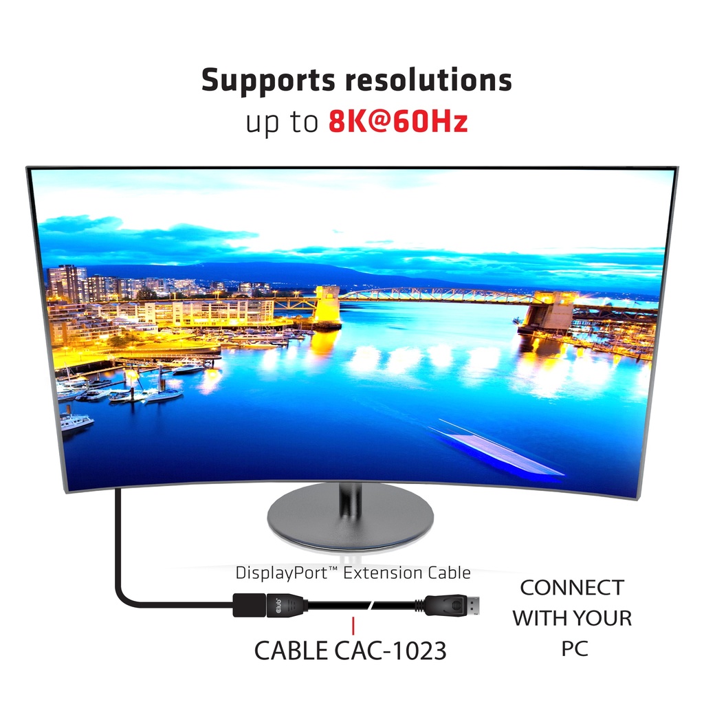 DisplayPort™ 1.4 Extension Cable 8K60Hz DSC 1.2 HBR3 HDR Bidirectional M/F 3m/9.84ft