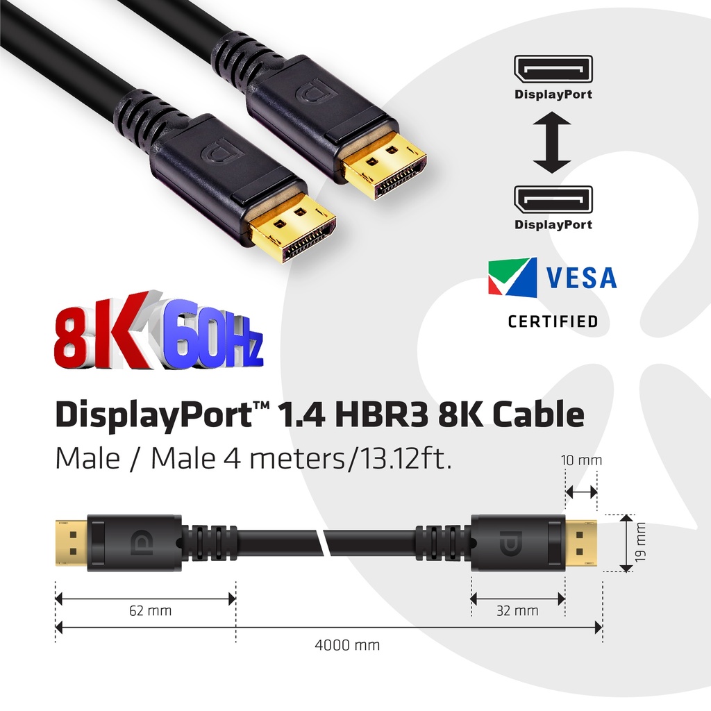 DisplayPort™ 1.4 HBR3 8K Cable M/M 4m /15Gbps2ft Black