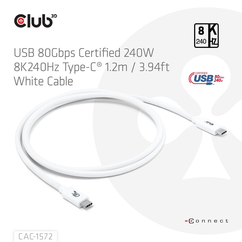 USB-C® 80Gbps Certified 240W 8K240Hz  1.2m / 3.94ft White Cable