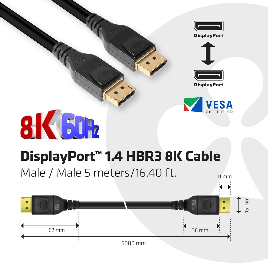 DisplayPort™ 1.4 HBR3 8K Cable M/M 5m /16.40ft