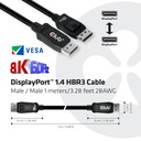 DisplayPort™ 1.4 HBR3 Cable Male/Male 1m/3.28ft 28AWG