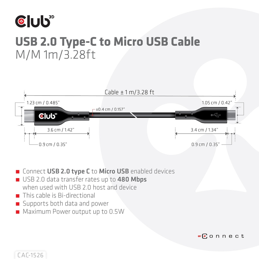 USB-C® 480Mbps to Micro USB Cable M/M 1m /3.28ft