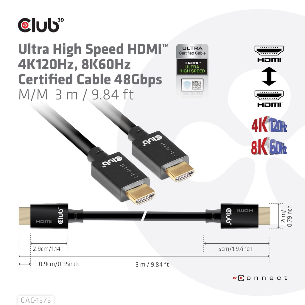Ultra High Speed HDMI™ 4K120Hz, 8K60Hz Cable 48Gbps M/M 3 m/ 9.84ft