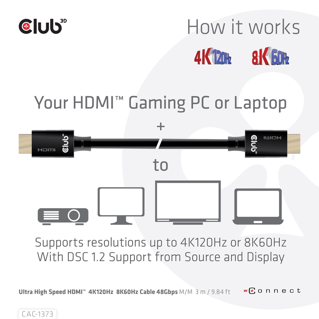 Ultra High Speed HDMI™ 4K120Hz, 8K60Hz Cable 48Gbps M/M 3 m/ 9.84ft
