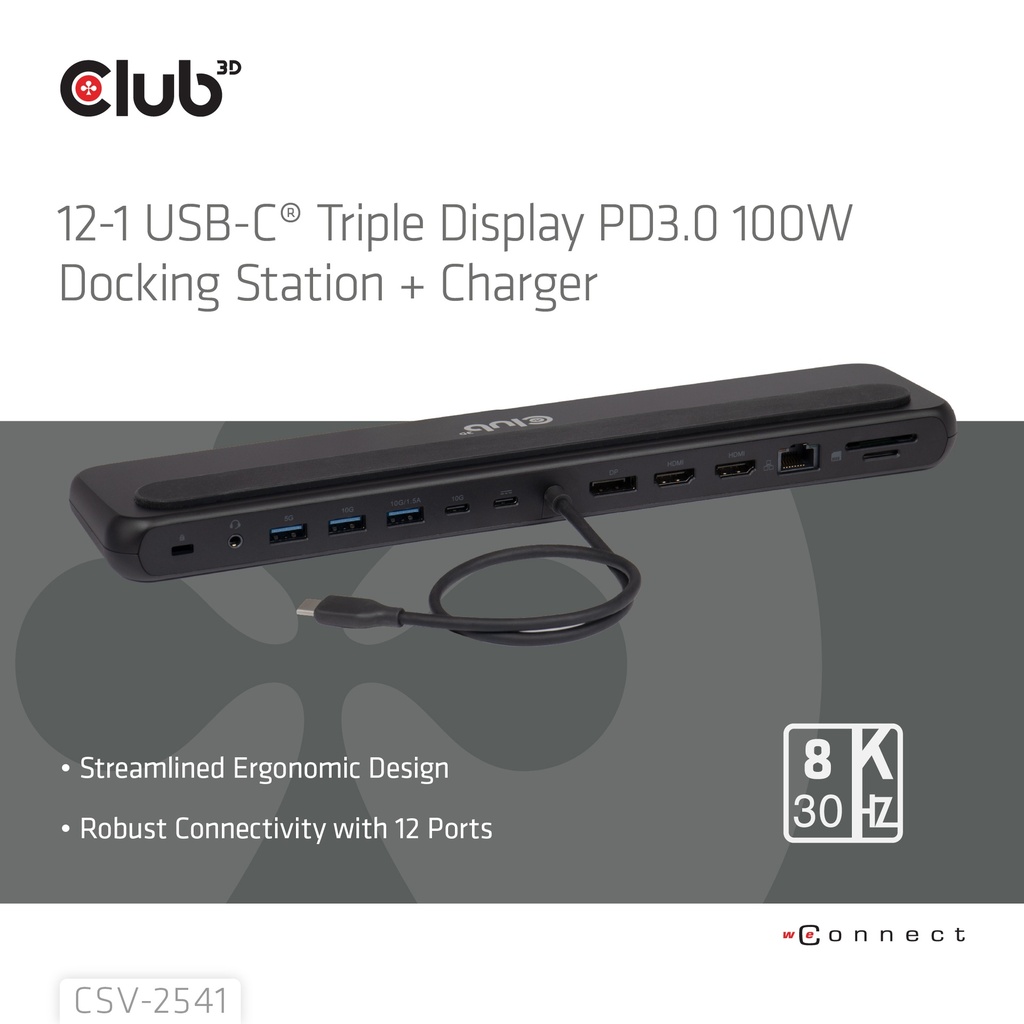 12-1 USB-C® Triple Display PD3.0 100W Docking Station + Charger