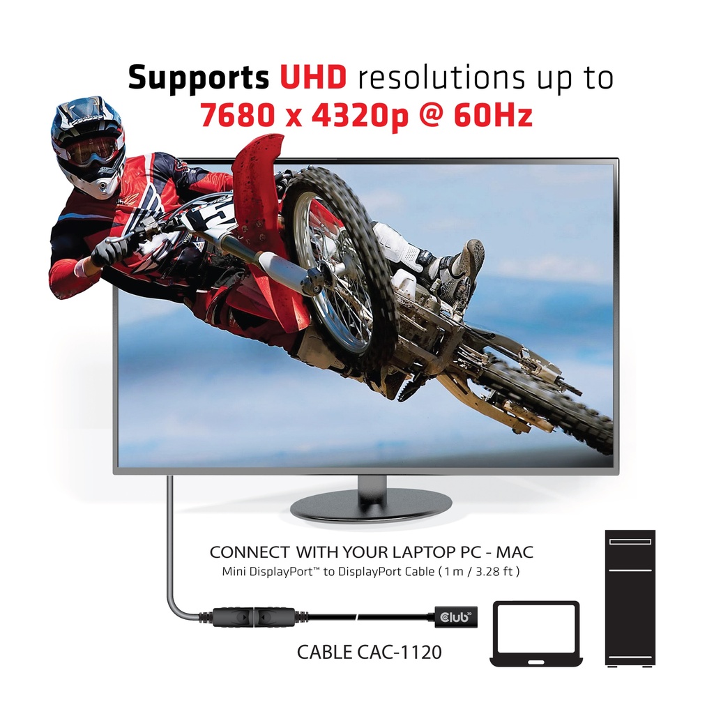 Mini DisplayPort™ 1.4 to DisplayPort™ Extension Cable 8K60Hz DSC 1.2 HBR3 HDR Bidirectional F/M 1m/3.28ft