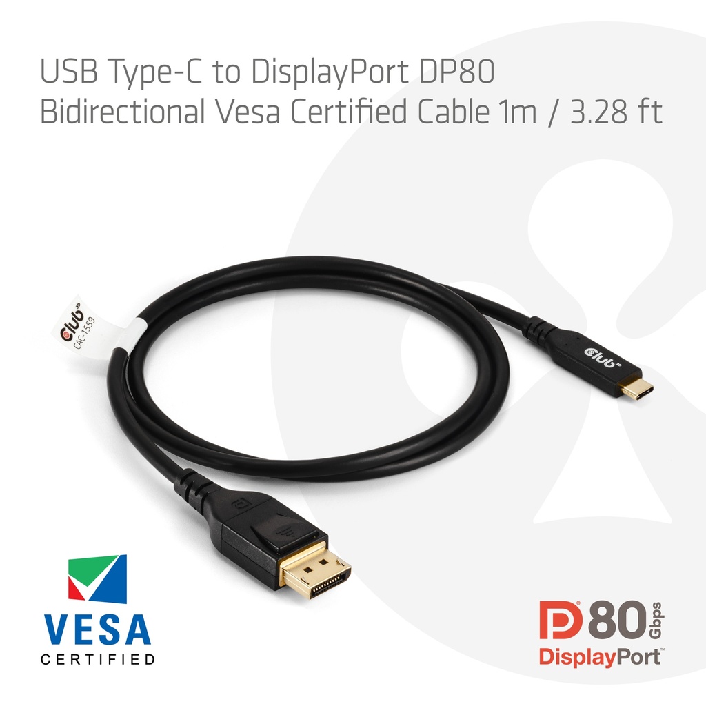USB-C® to DisplayPort™ DP™80 Bidirectional Vesa Certified Cable 1m/ 3.28 ft
