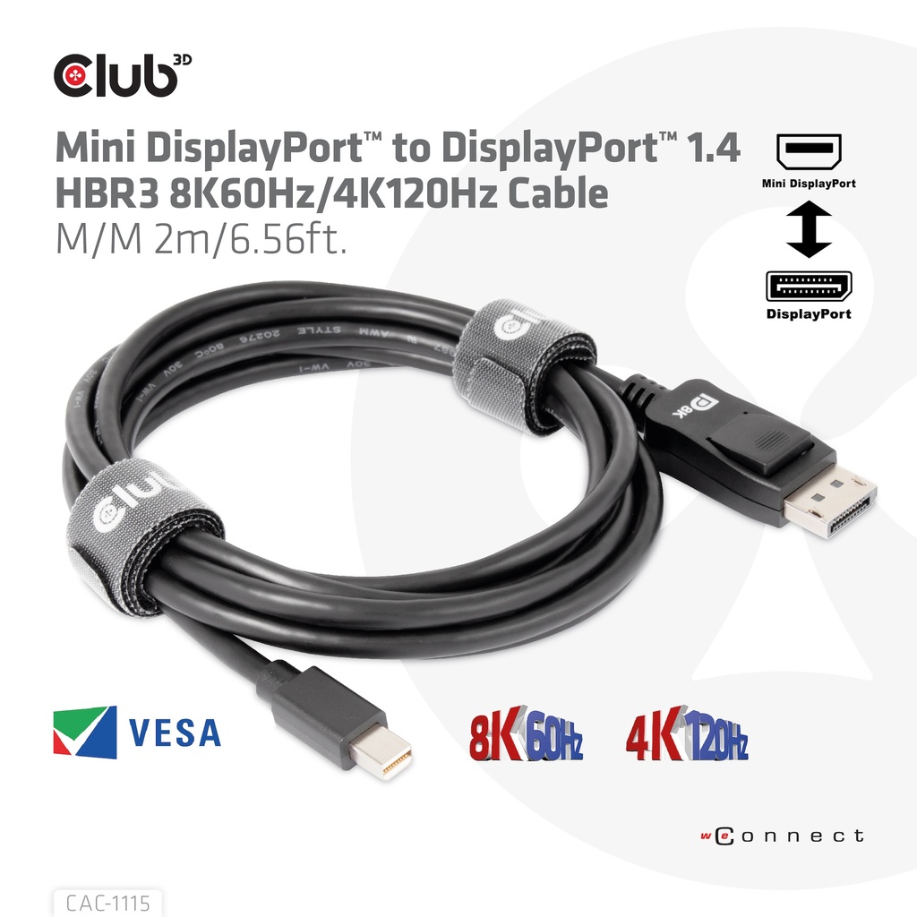 Mini DisplayPort™ to DisplayPort™ 1.4 HBR3 Cable M/M 2m/6.56ft.