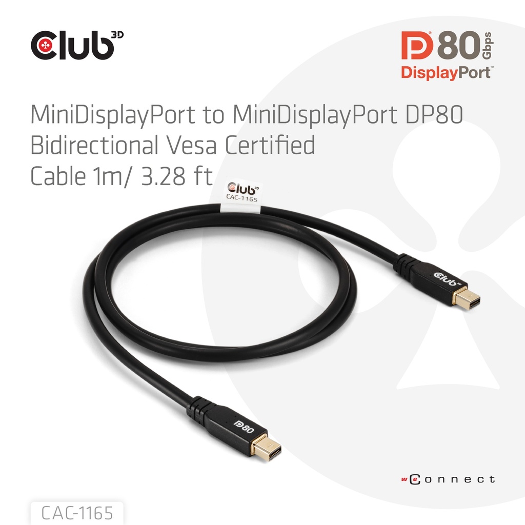 MiniDisplayPort™ to MiniDisplayPort™ DP™80 Bidirectional Vesa Certified Cable 1m/ 3.28 ft