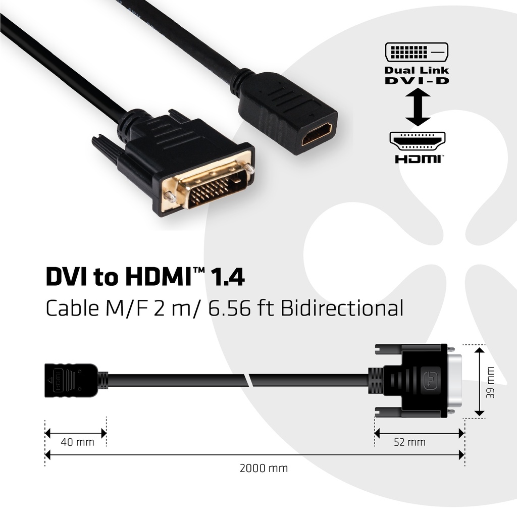 DVI to HDMI™ 1.4 Cable M/F 2m/6.56ft Bidirectional