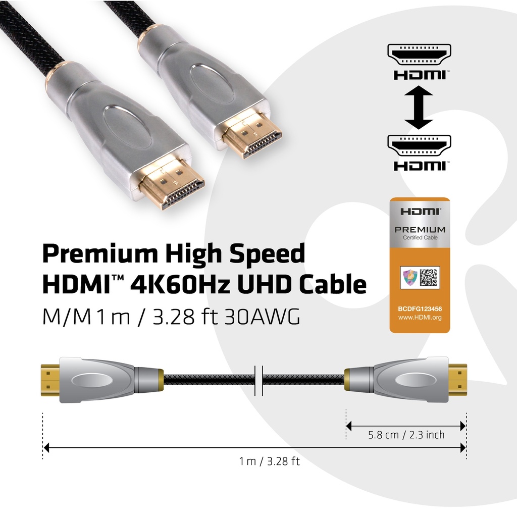 Premium High Speed HDMI™ 4K60Hz UHD Cable M/M 1 m / 3.28 ft 30AWG