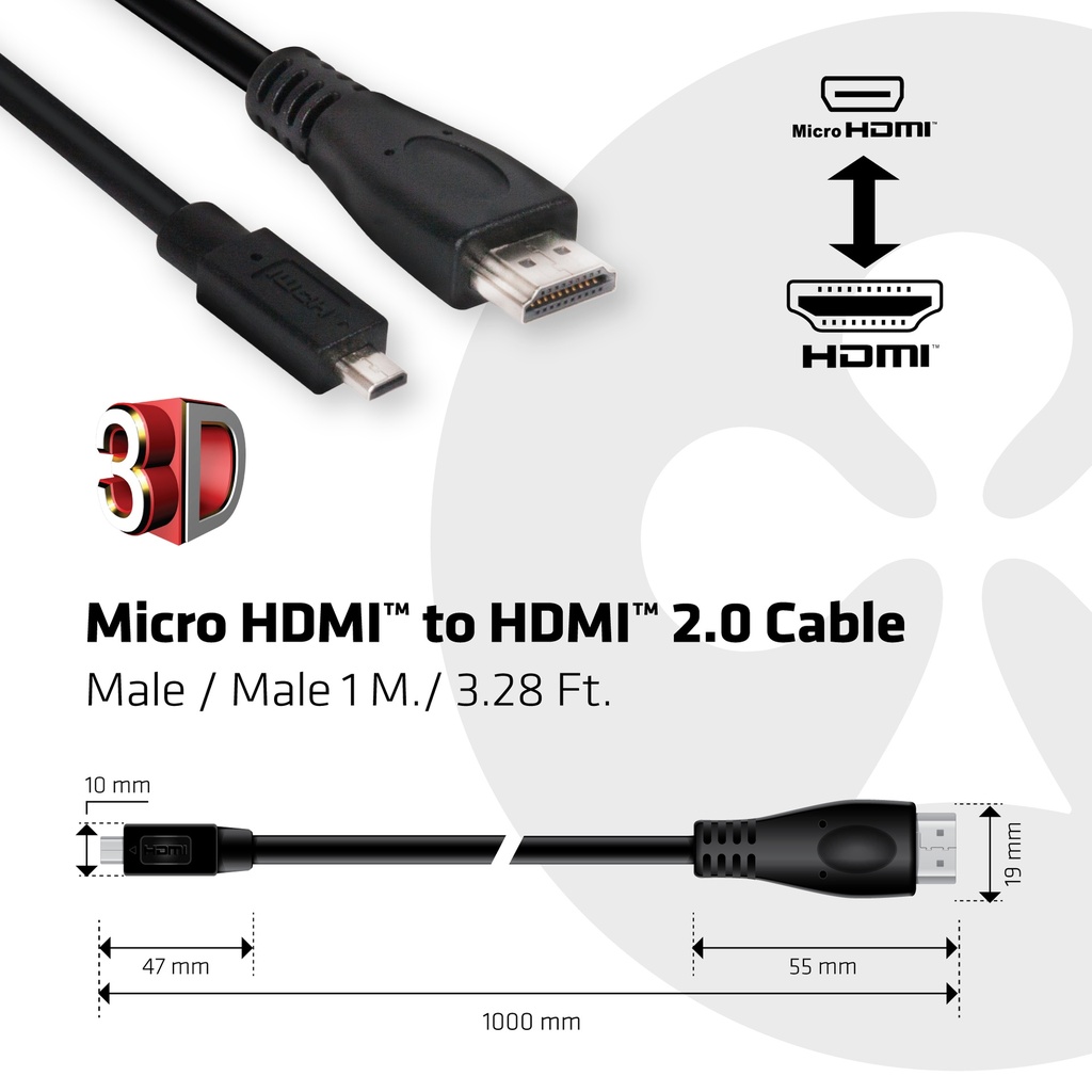 Micro HDMI™ to HDMI™ 4K60Hz Cable M/M 1m/3.28ft