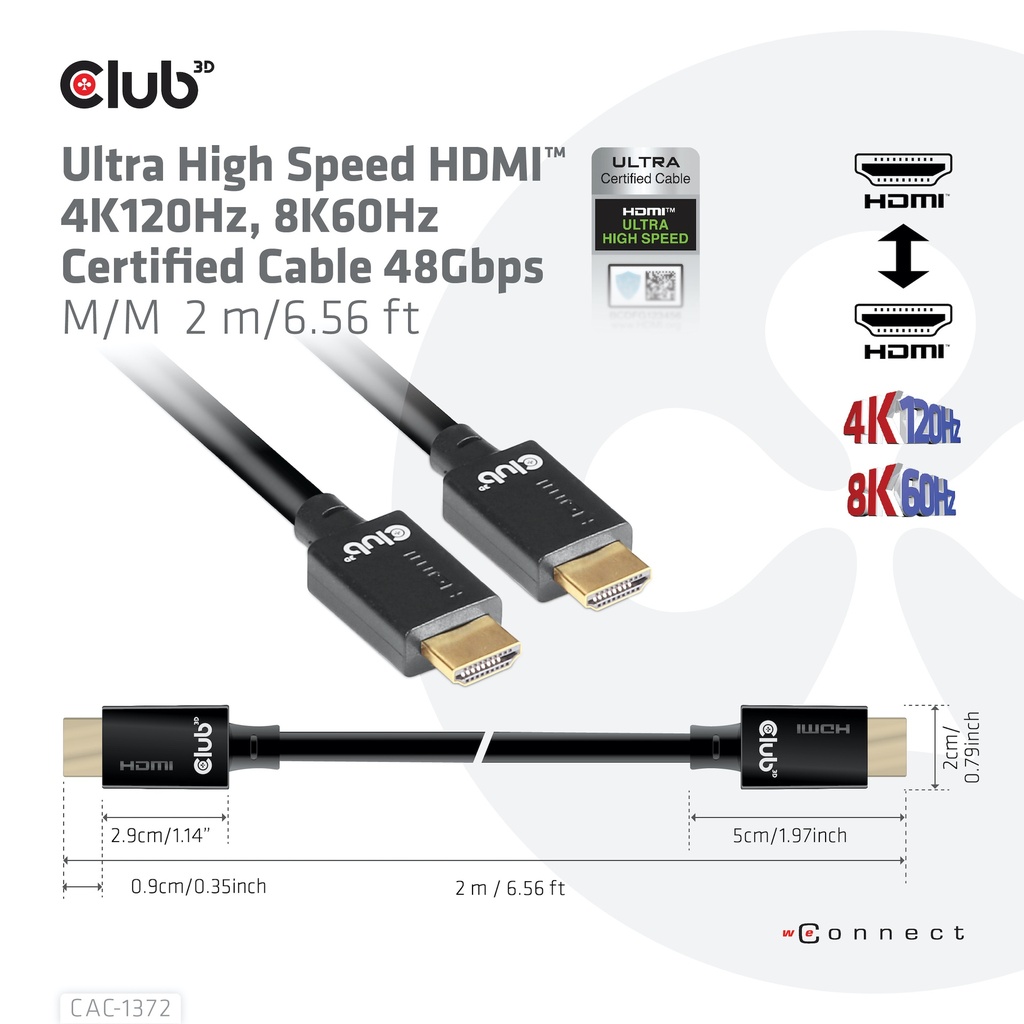 Ultra High Speed HDMI™ 4K120Hz, 8K60Hz Certified Cable 48Gbps M/M 2 m / 6.56 ft 