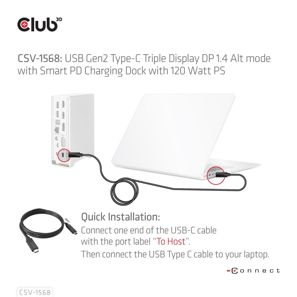 USB-C®10Gbps  Triple Display DP 1.4 Alt mode Smart PD Charging Dock with 120 Watt PSU
