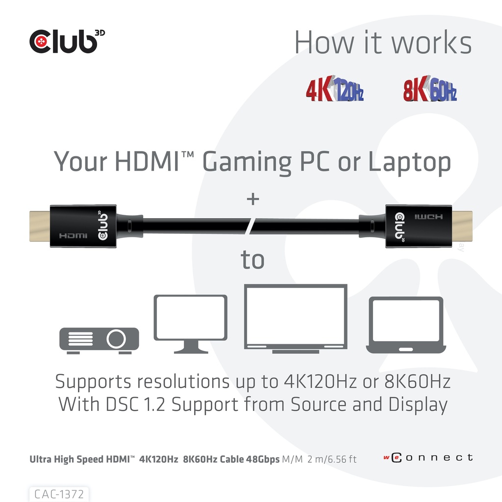 Ultra High Speed HDMI™ 4K120Hz, 8K60Hz Certified Cable 48Gbps M/M 2 m / 6.56 ft 