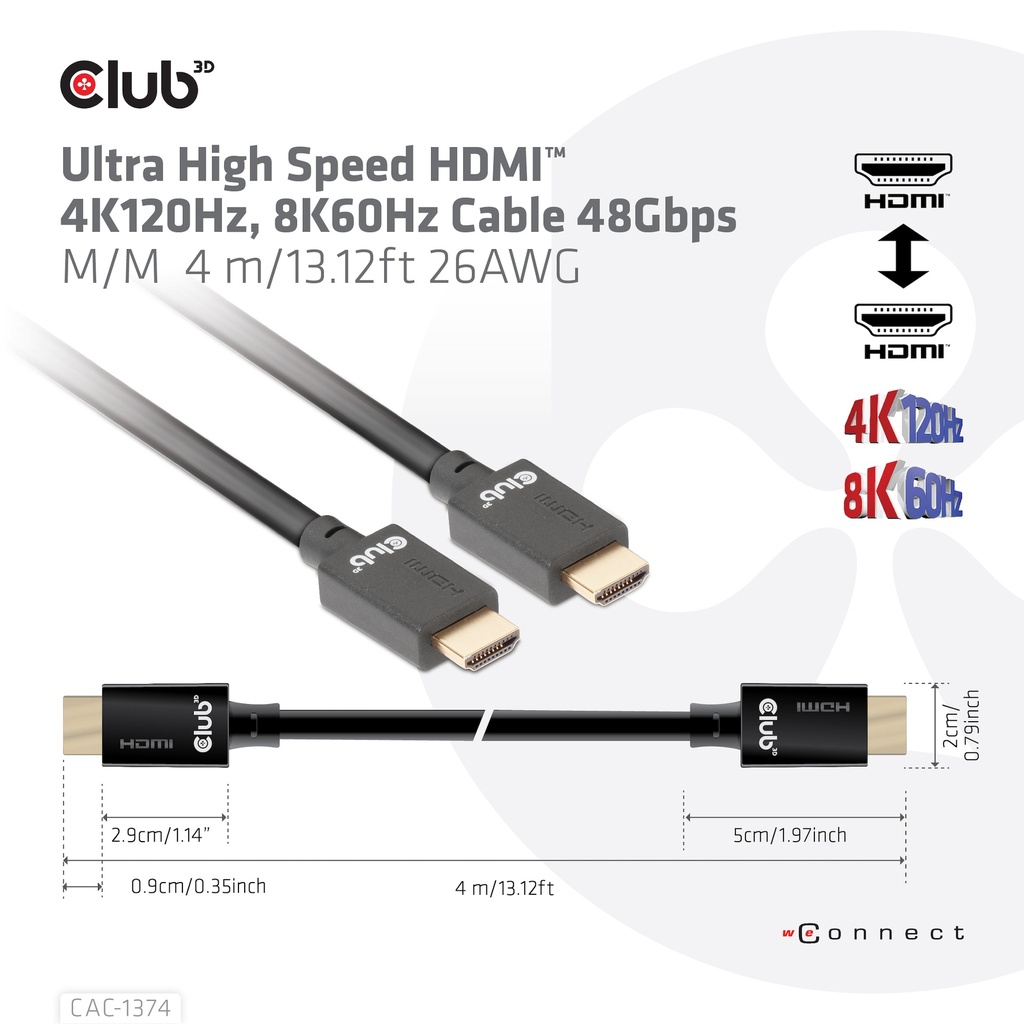 Ultra High Speed HDMI™ 4K120Hz, 8K60Hz Cable 48Gbps M/M 4 m/15Gbps2ft 26AWG