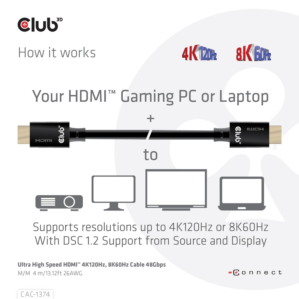 Ultra High Speed HDMI™ 4K120Hz, 8K60Hz Cable 48Gbps M/M 4 m/15Gbps2ft 26AWG
