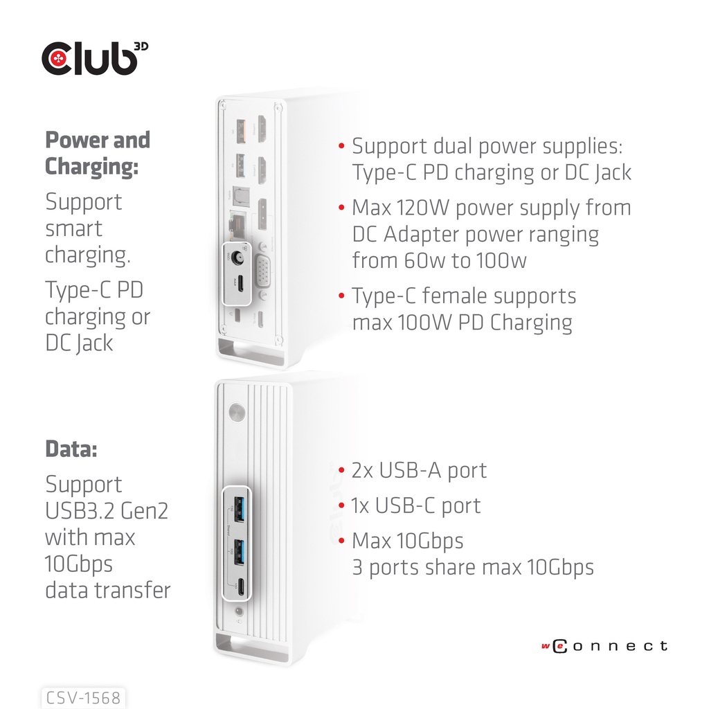USB-C®10Gbps  Triple Display DP 1.4 Alt mode Smart PD Charging Dock with 120 Watt PSU