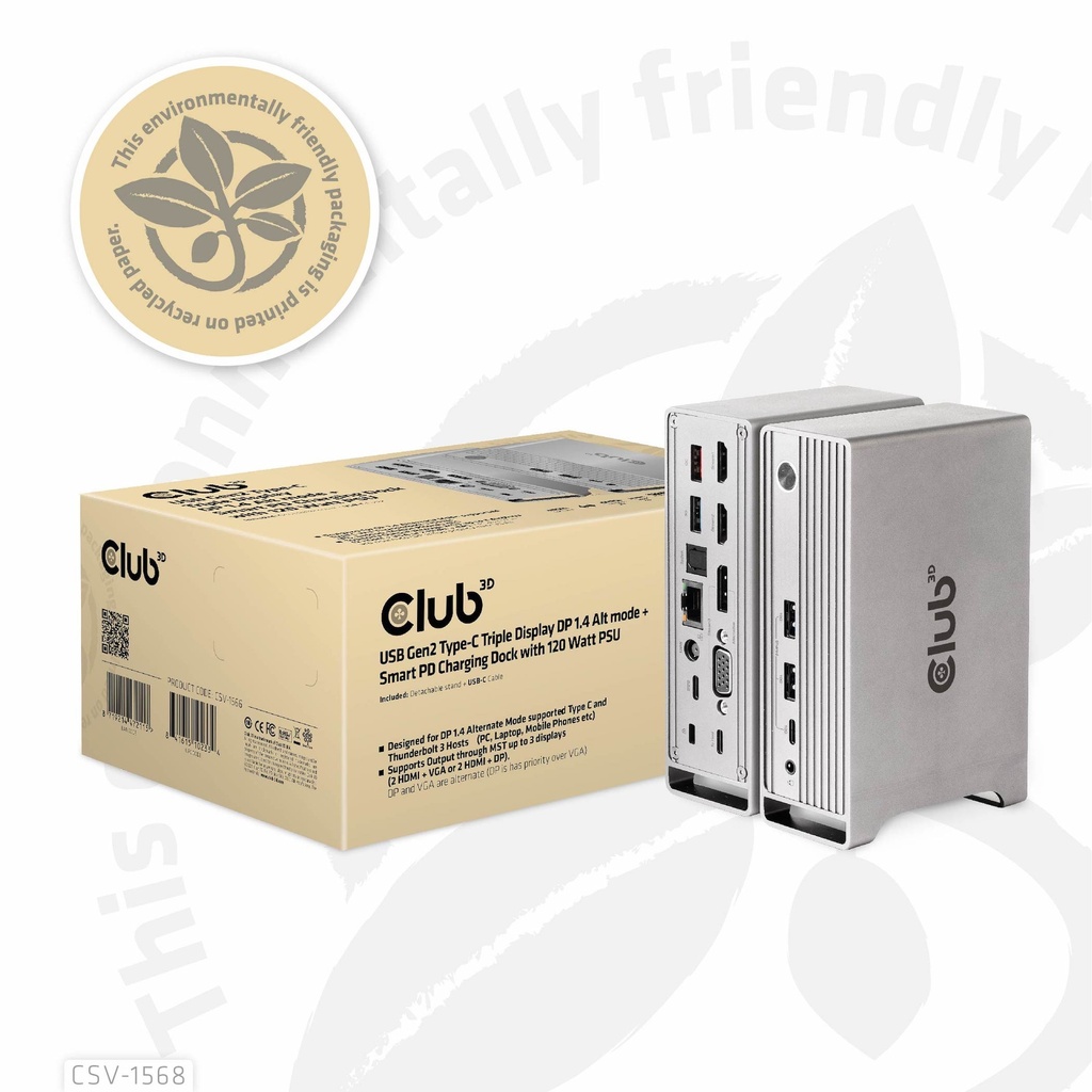 USB-C®10Gbps  Triple Display DP 1.4 Alt mode Smart PD Charging Dock with 120 Watt PSU