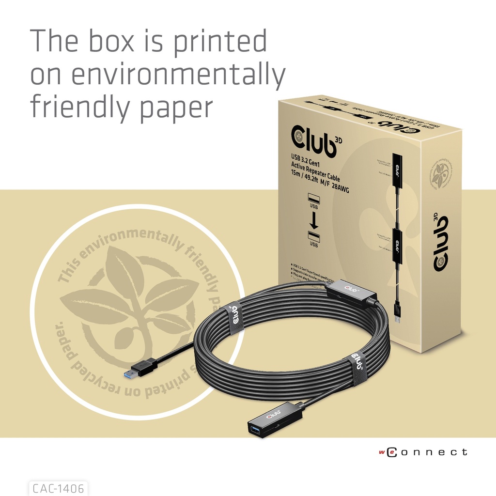 USB-A 5Gbps Active Repeater Cable 15m/ 49.2 ft M/F 28AWG