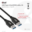 USB-A 10Gbps Cable, 3A M/M 0.5m / 1.64 ft