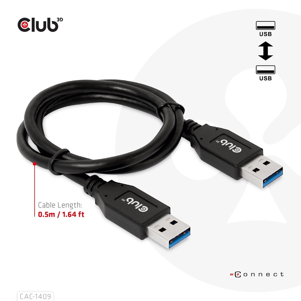 USB-A 10Gbps Cable, 3A M/M 0.5m / 1.64 ft