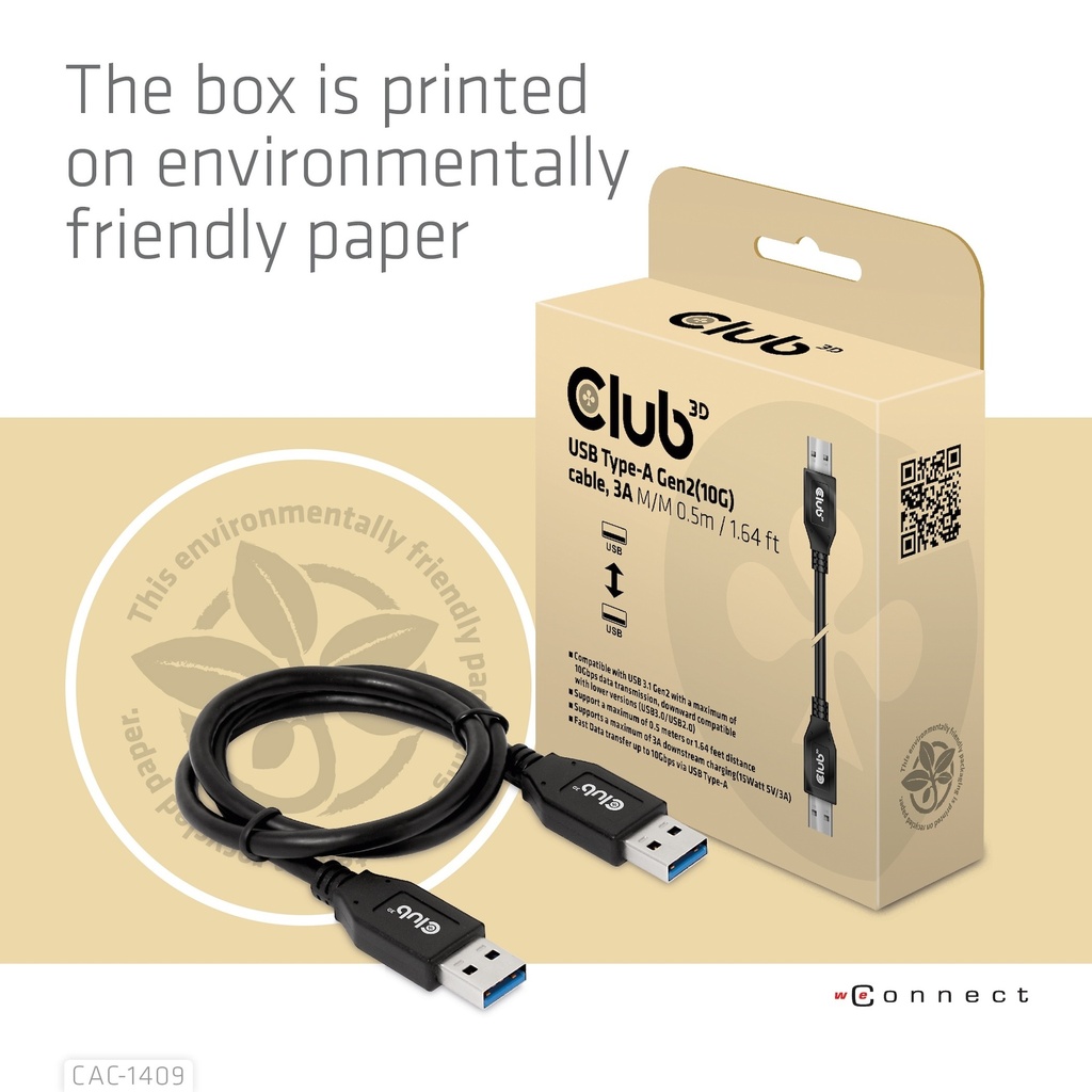 USB-A 10Gbps Cable, 3A M/M 0.5m / 1.64 ft