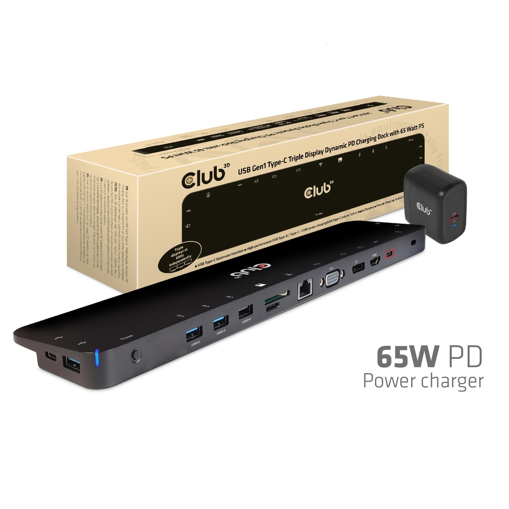USB-C®5Gbps  Triple Display Dynamic PD Charging Dock with 65 Watt PS