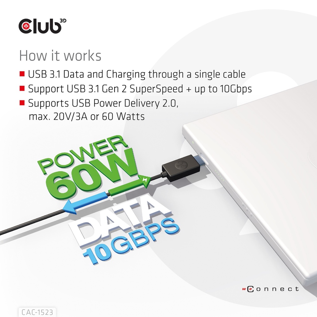 USB-C® to -A Cable 10Gbps PD 60W M/M 1m/3.28ft