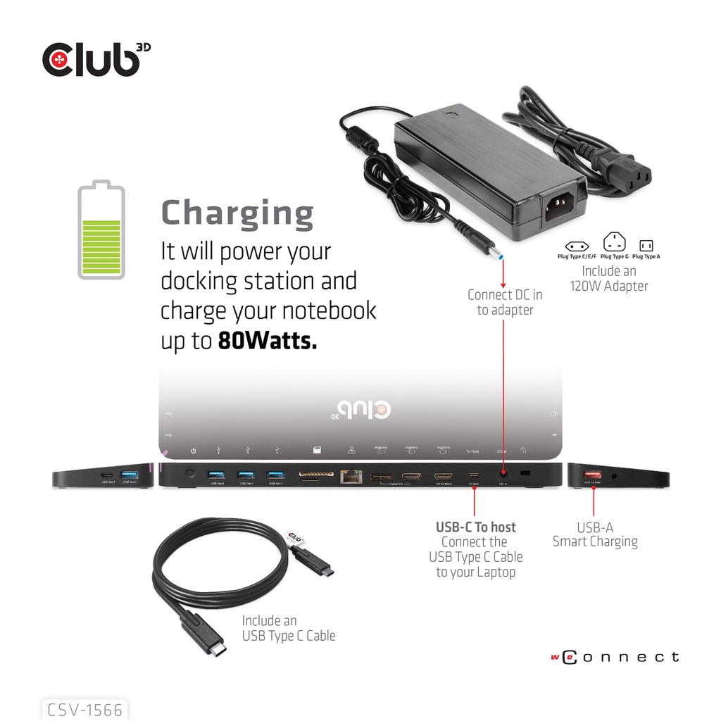 USB-C®5Gbps Triple Display DP Alt mode Displaylink Dynamic PD Charging Dock with 120 Watt PS