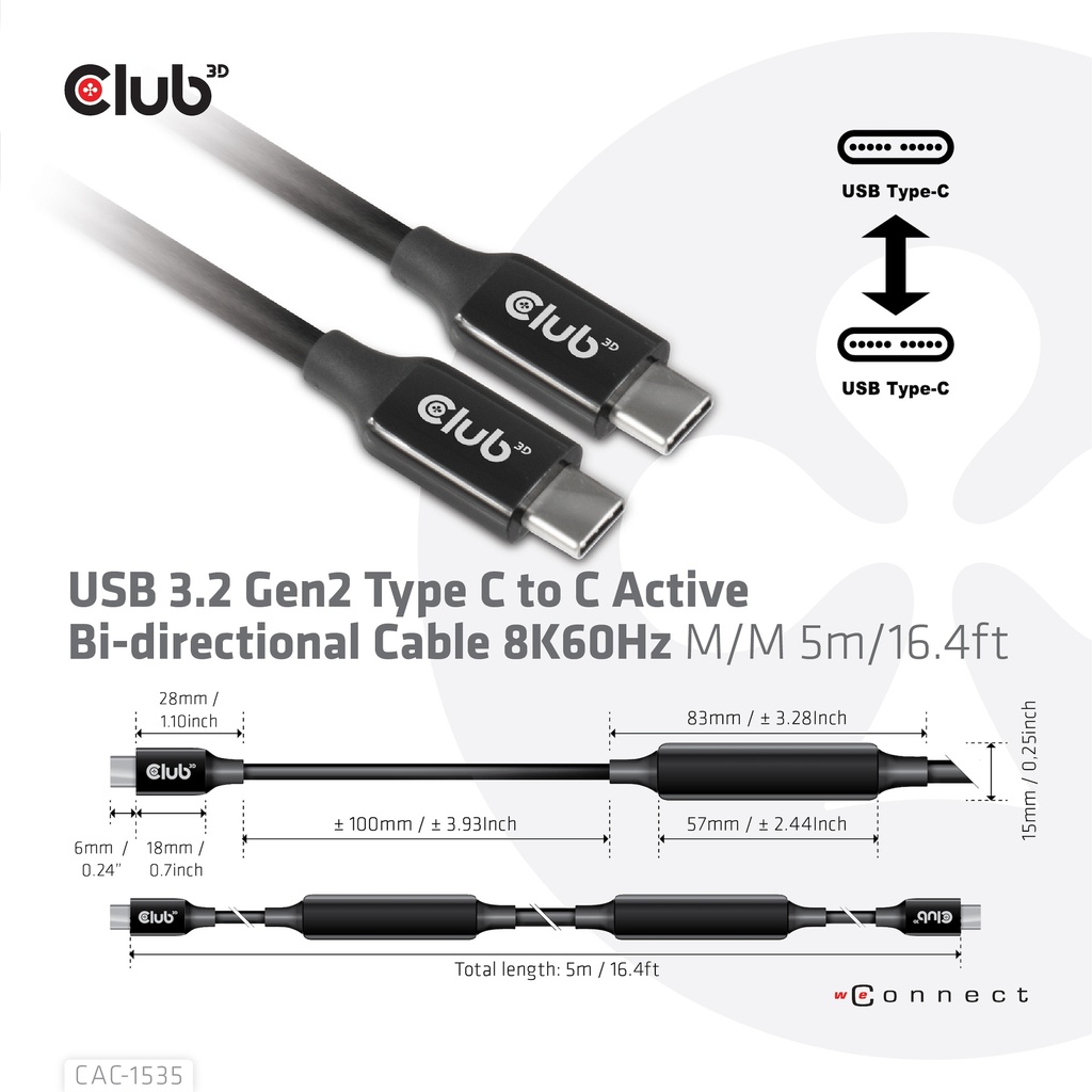 USB-C® to C Active 10Gbps Cable 8K60Hz M/M 5m/16.4ft 