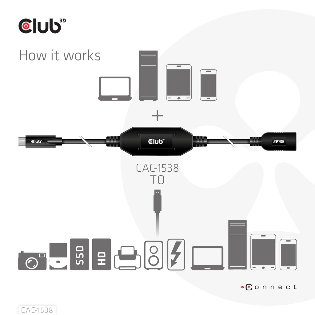 USB-C® to -A Active Adapter Cable 5Gbps M/F 10m/32.8ft 