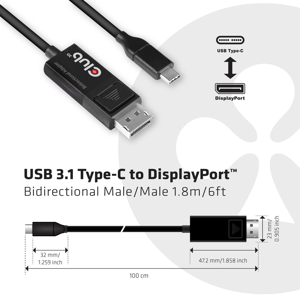 USB-C® Cable to DP™ 1.4 8K60Hz M/M 1.8m/5.9ft