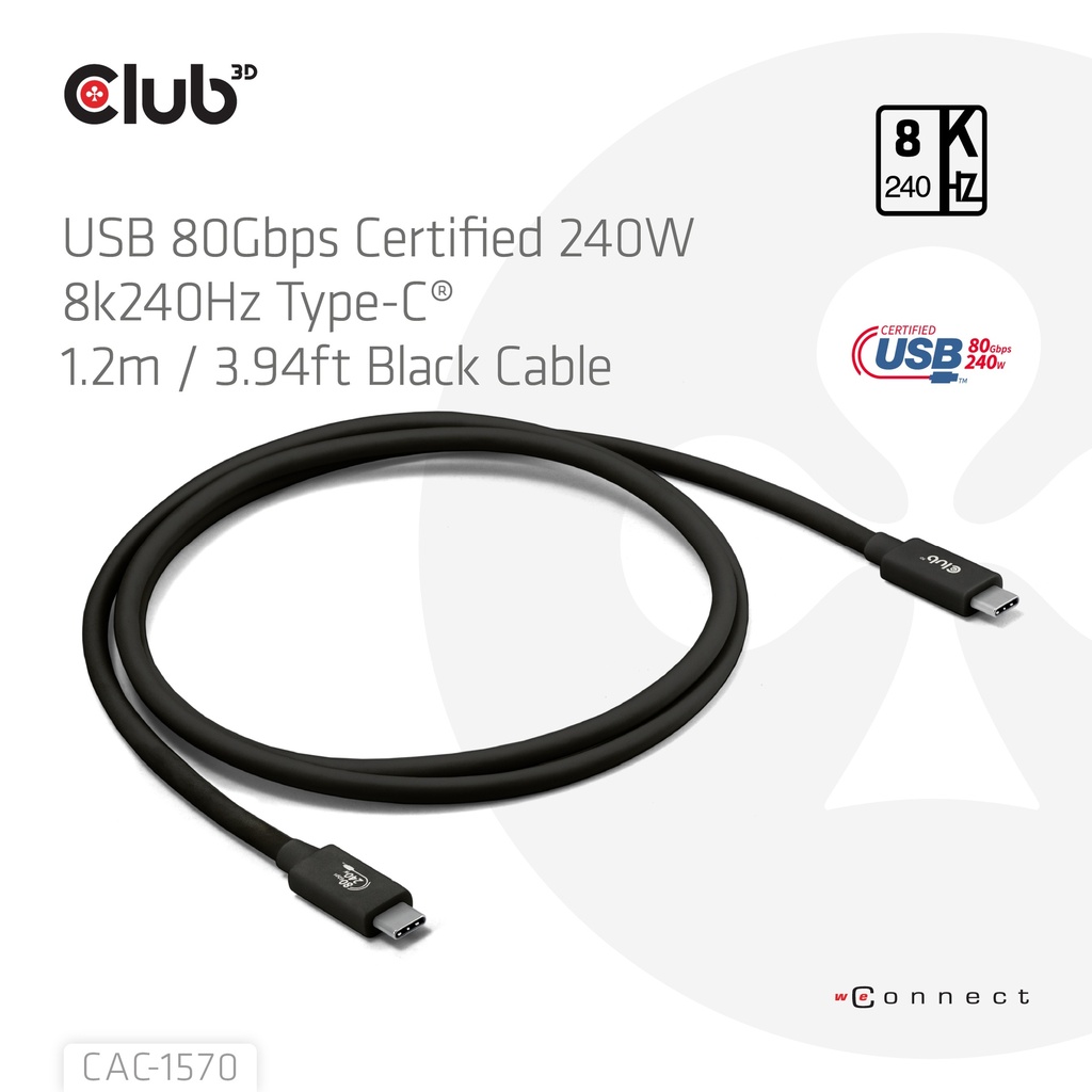 USB-C® 80Gbps Certified 240W 8K240Hz  1.2m / 3.94ft Black Cable