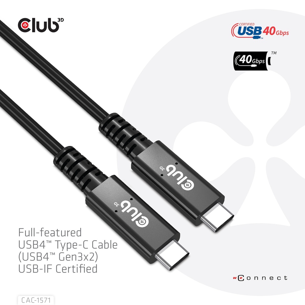USB-C® 40Gbps USB-IF Certified Cable 8K60Hz 100W PowerDelivery M/M 0.8m / 2.62ft