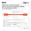 USB-C®  USB-IF Certified Cable, Data 480Mb, PD 240W(48V/5A) EPR M/M 2m/6.56ft 