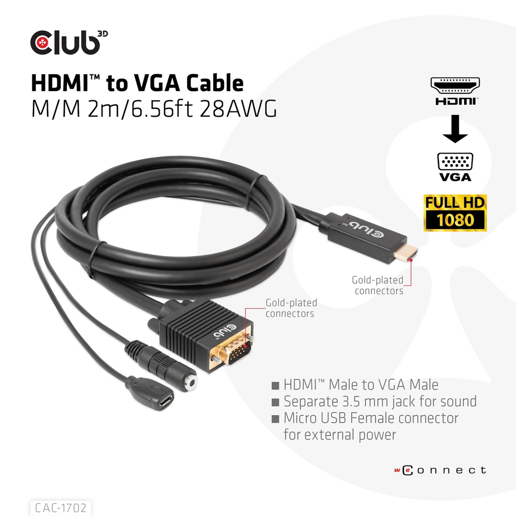 HDMI™ to VGA Cable M/M 2m/6.56ft 28AWG
