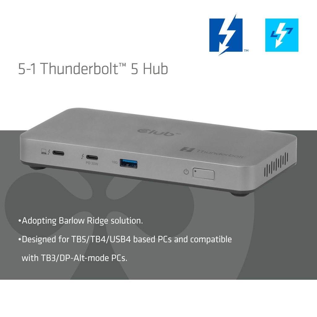 CSV-2563 5-1 Thunderbolt™ 5 Hub Triple video 5K60Hz Thunderbolt™ Share Certifi ed 180W