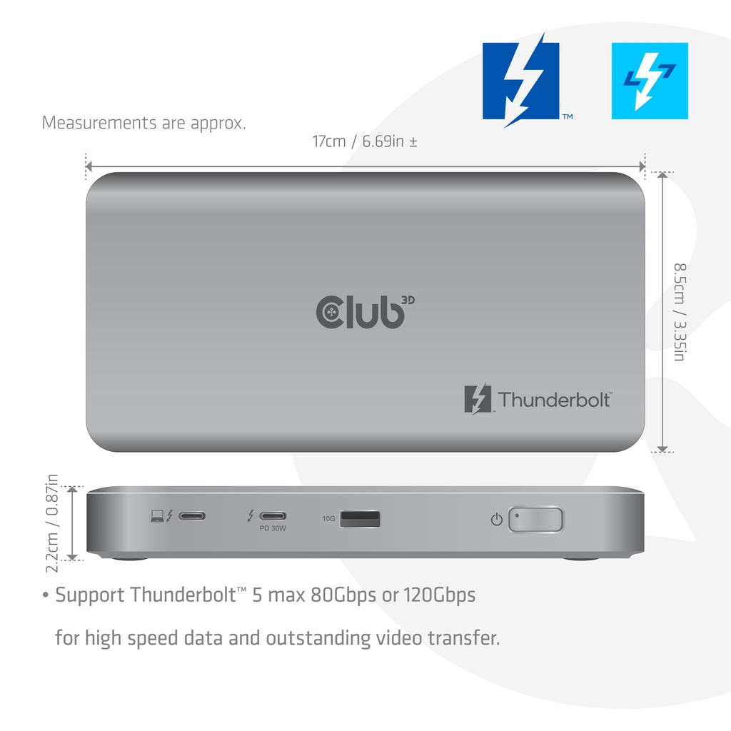 CSV-2563 5-1 Thunderbolt™ 5 Hub Triple video 5K60Hz Thunderbolt™ Share Certifi ed 180W