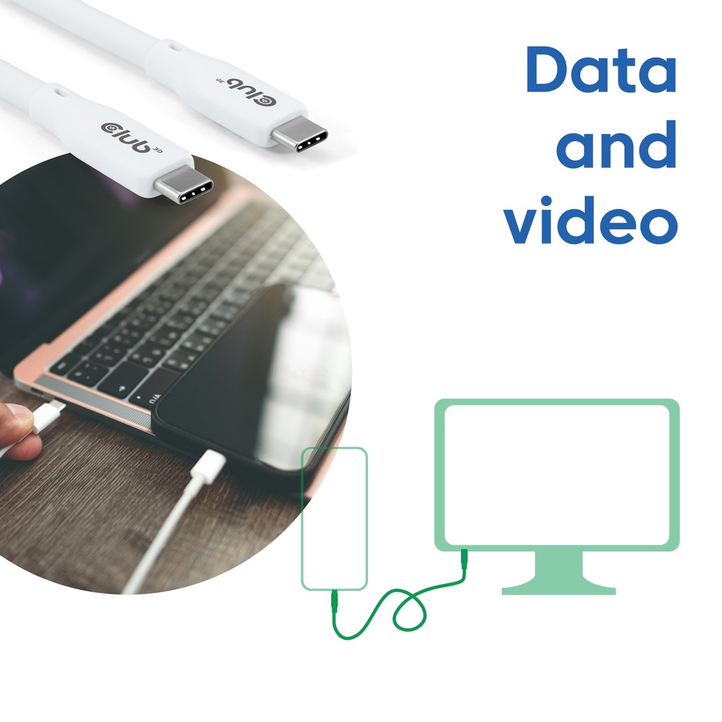 USB4 Gen2x2 Type-C Bi-Directional White 4K60Hz, Data 20Gbps, PD 240W(48V/5A) EPR M/M 2m/6.56ft