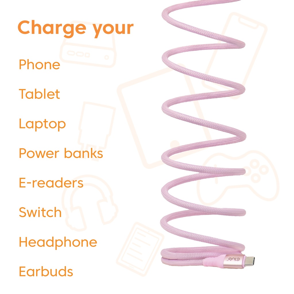 Magnetic USB type C Cable 240 Watt 2m Baby Pink