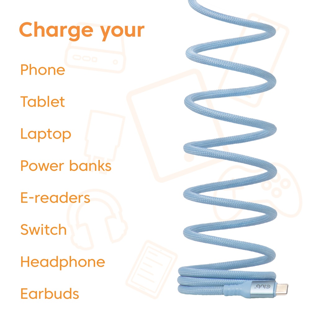 Magnetic USB type C Cable 240 Watt 2m Baby Blue