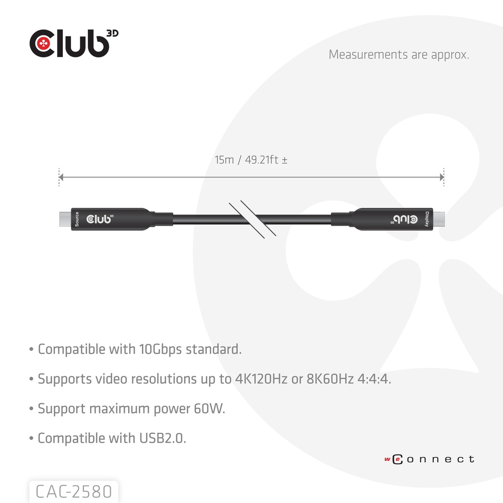 CAC-2580 Full-Feature USB-C® Cable 15m / 49.21ft 8K60Hz 10Gbps 60W