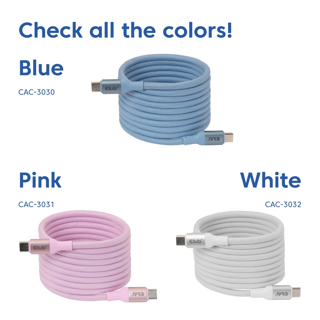 USB-C® Magnetic-Coil 240W PD3.1 Blue Cable 2m / 6.56ft Fast Charging