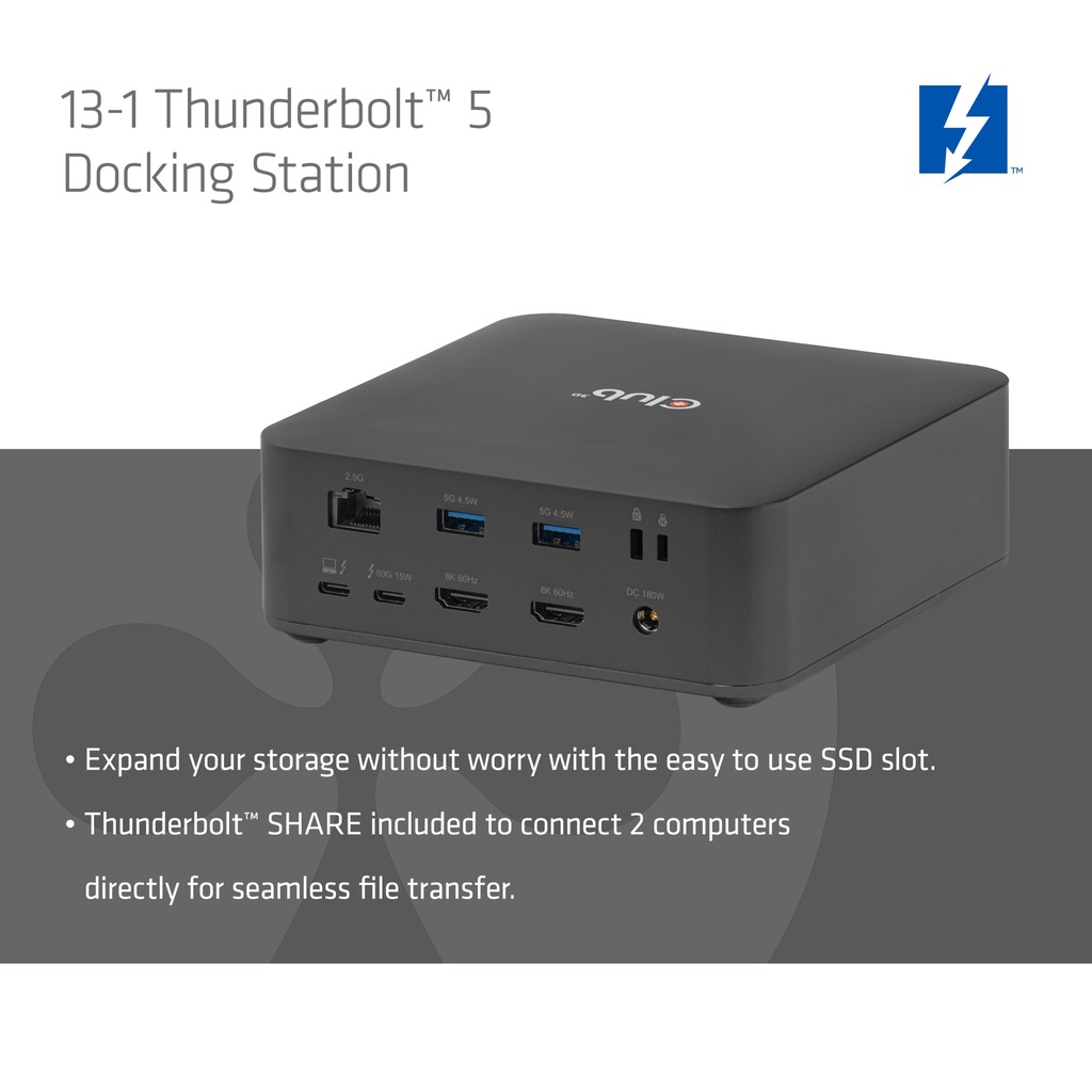 CSV-2562 13-1 Thunderbolt™ 5 Docking Station M.2 SSD 2x HDMI™ 8K60Hz Thunderbolt™ Share Certified 180W
