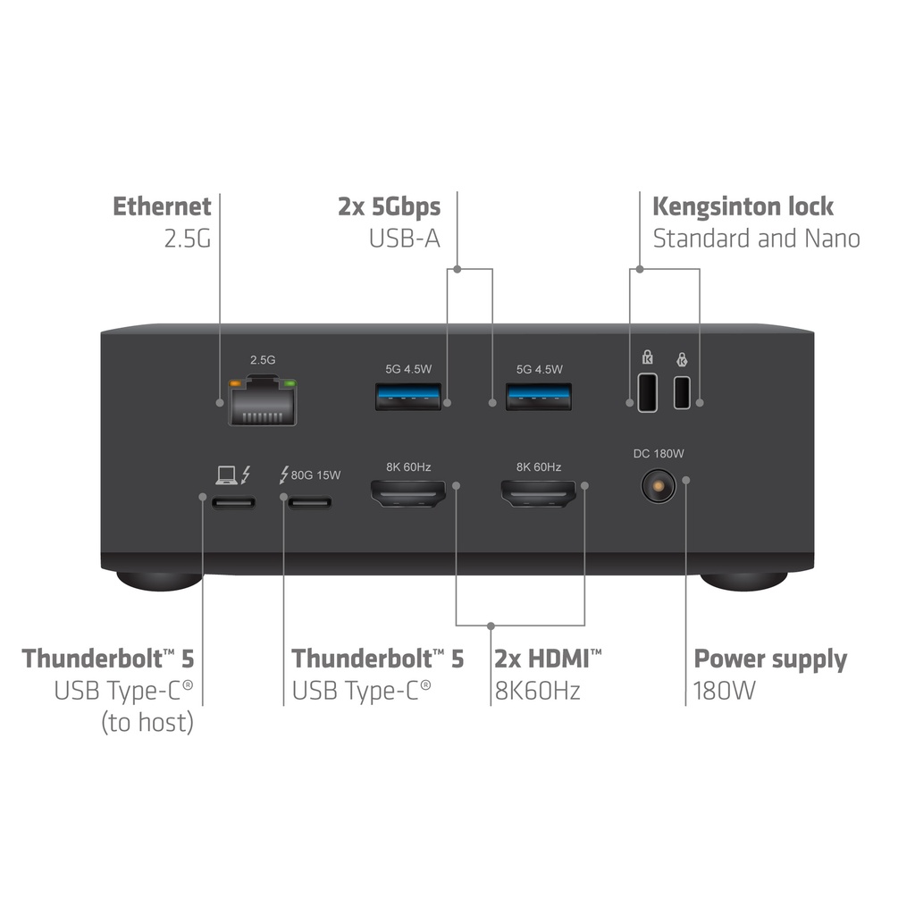 CSV-2562 13-1 Thunderbolt™ 5 Docking Station M.2 SSD 2x HDMI™ 8K60Hz Thunderbolt™ Share Certified 180W