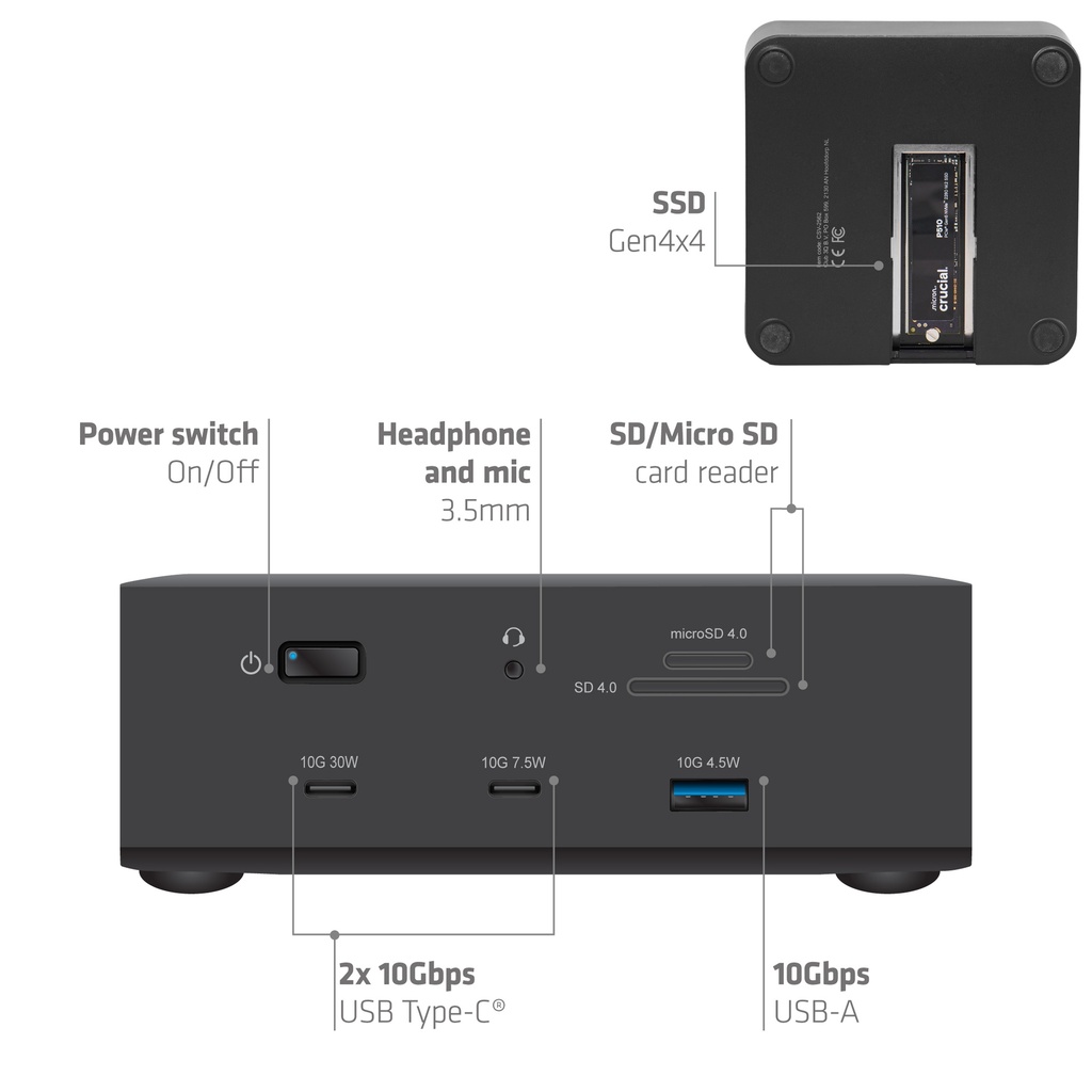 CSV-2562 13-1 Thunderbolt™ 5 Docking Station M.2 SSD 2x HDMI™ 8K60Hz Thunderbolt™ Share Certified 180W