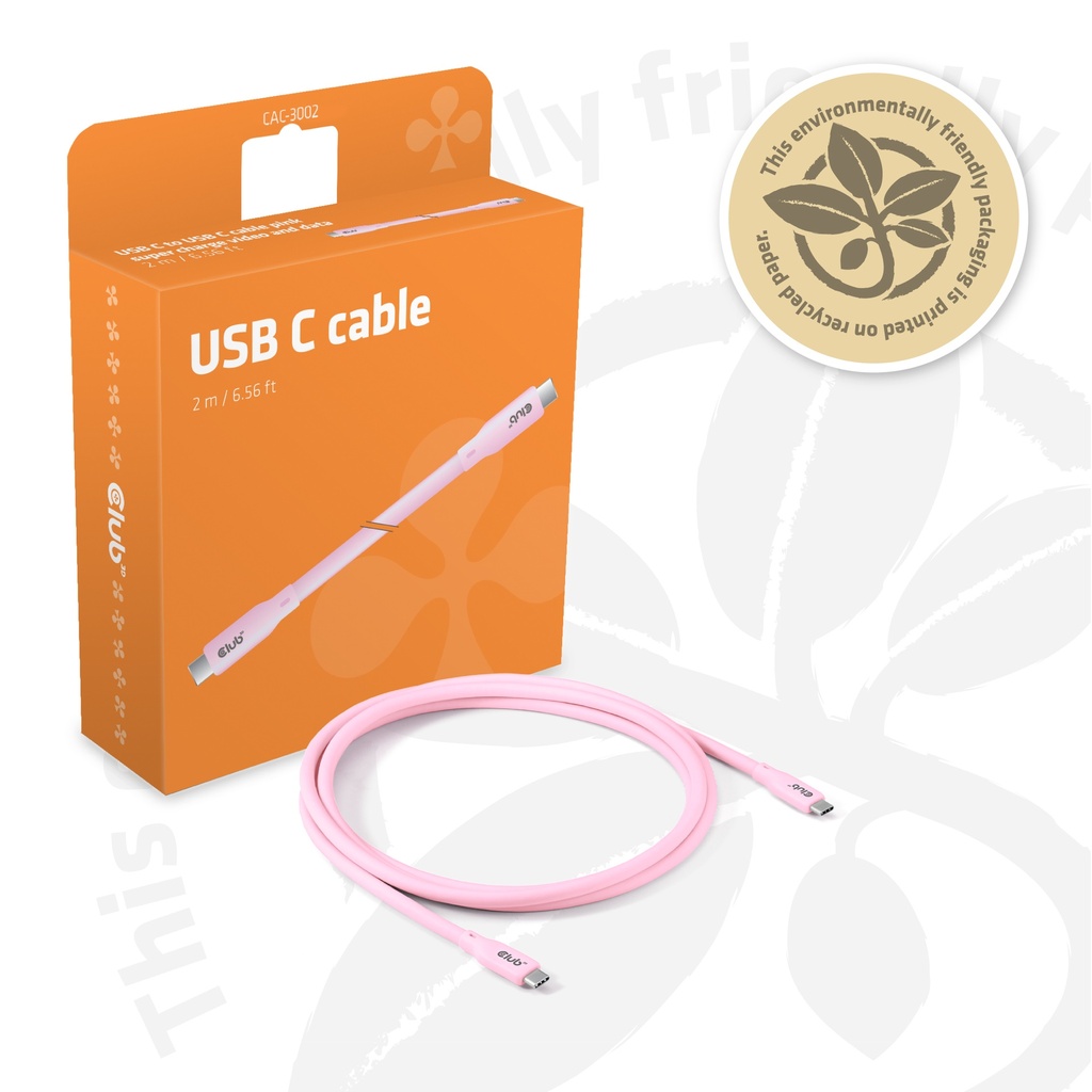 USB4 Gen2x2 Type-C Bi-Directional Baby pink 4K60Hz, Data 20Gbps, PD 240W(48V/5A) EPR M/M 2m/6.56ft