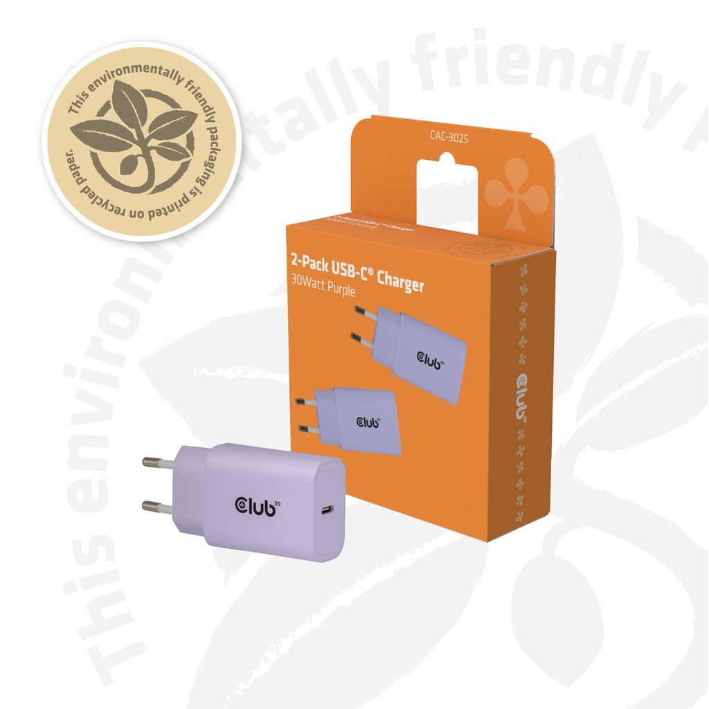 2-Pack USB C Charger 30 Watt Purple