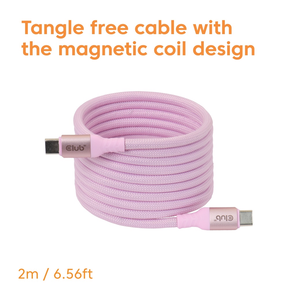USB-C® Magnetic-Coil 240W PD3.1 Pink Cable 2m / 6.56ft Fast Charging